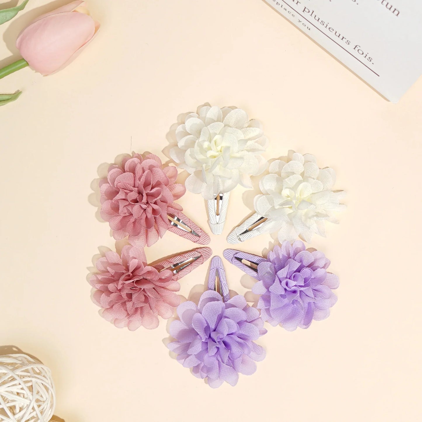 6Pcs Cute chiffon flower Anti slip bangs hair clip princess hair accessory suitable for girls daily use a choice as a gift