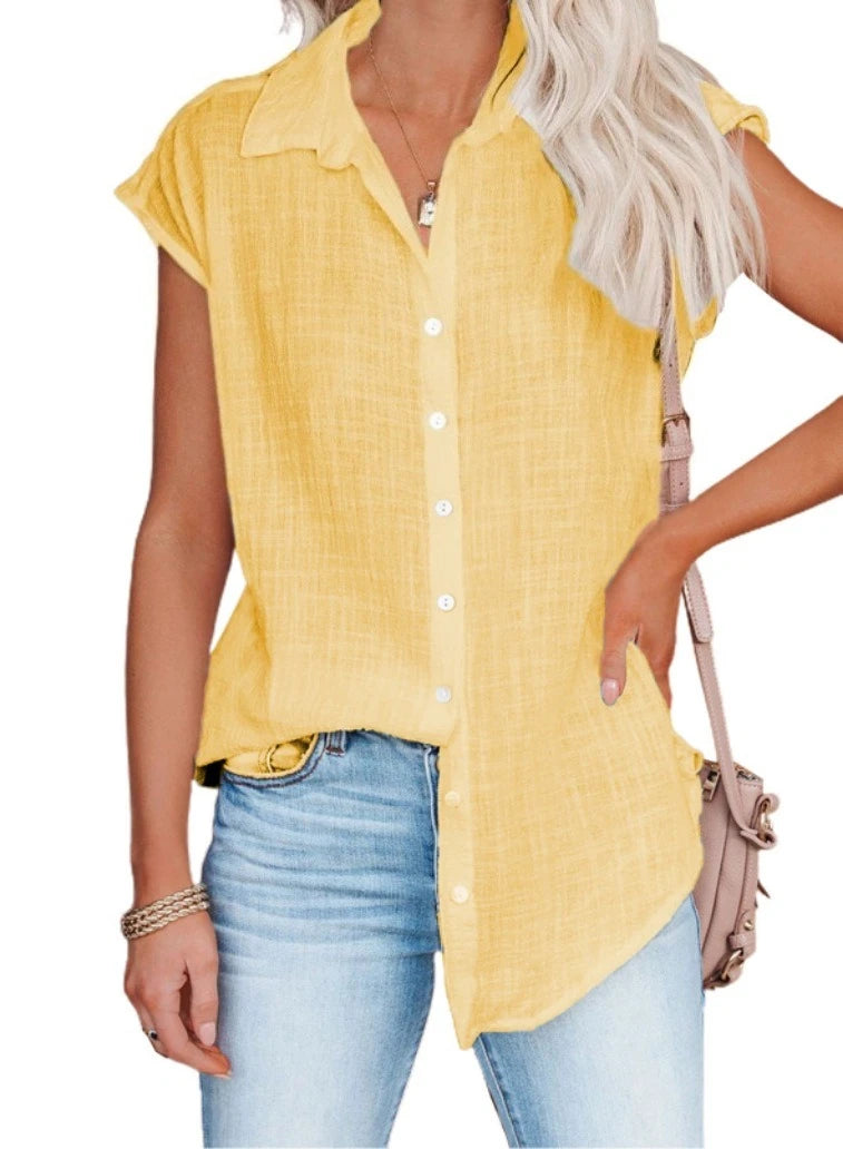 Women's Cotton-Linen Shirt — Casual Loose Short-Sleeve Summer Top