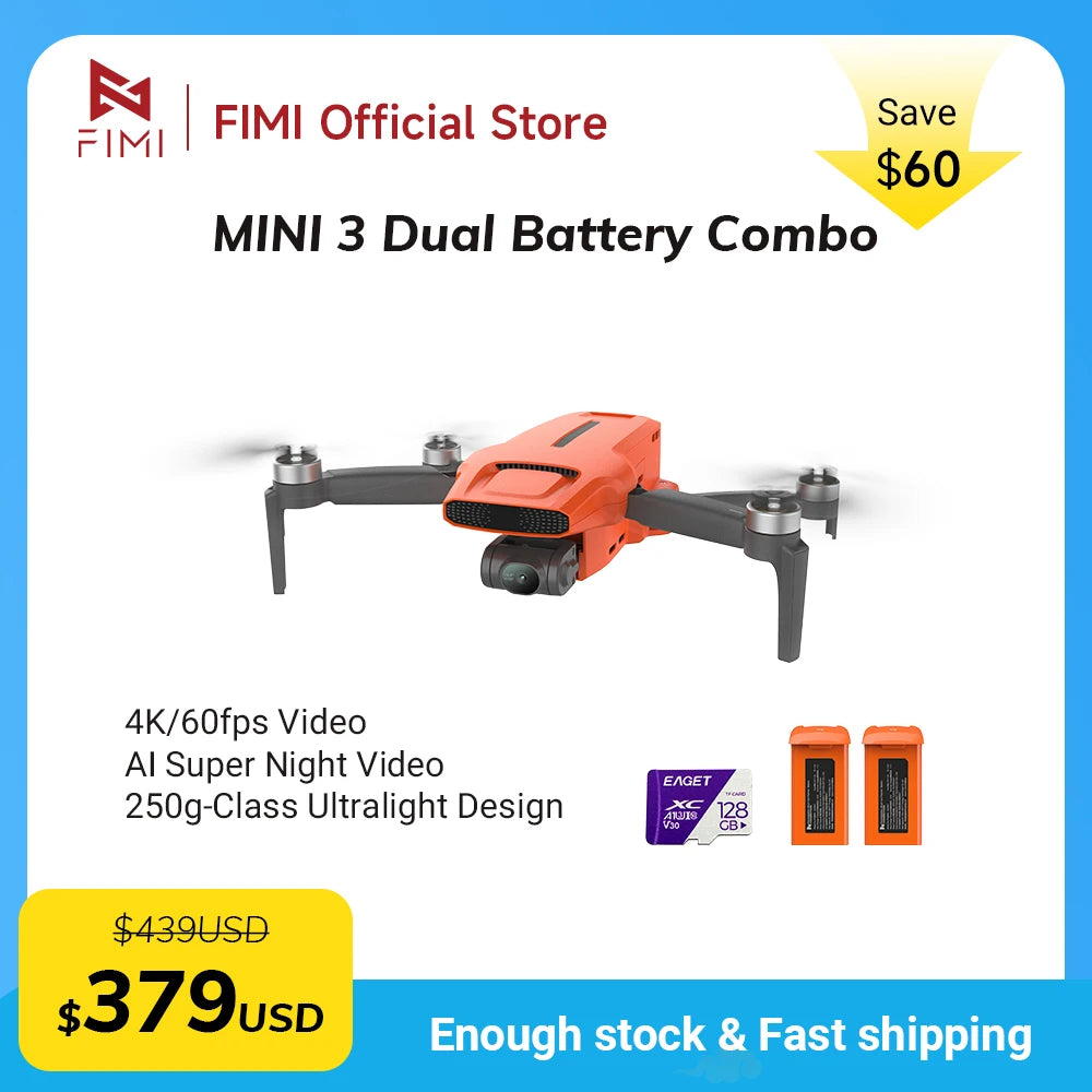 FIMI MINI 3 new drone 4K 60fps 9km range 3-axis Gimbal 249g Ultralight AI Super Night Video design smart tracking mini pro drone