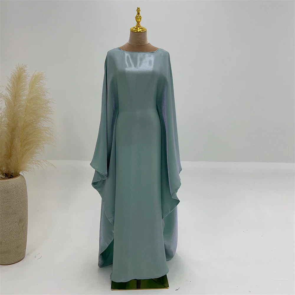 Shimmer Batwing Satin Abaya – Luxury Muslim Kaftan Dress for Eid & Ramadan