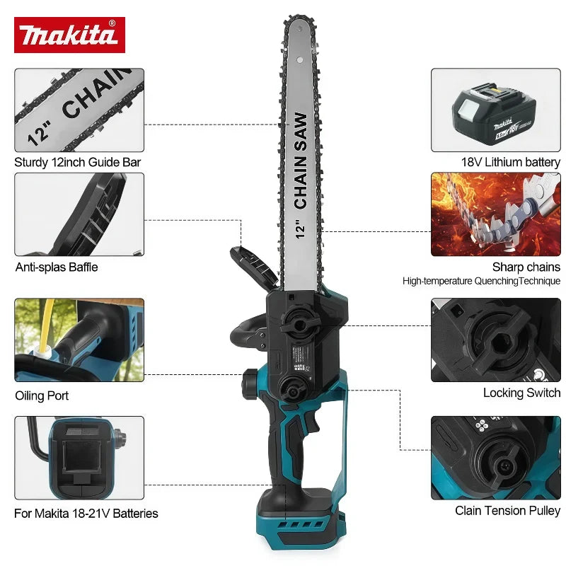 Makita 18V  Portable Chainsaw Brushless Electric Chain Saw  Rechargeable Cordless Graden Pruning 2200W Tools