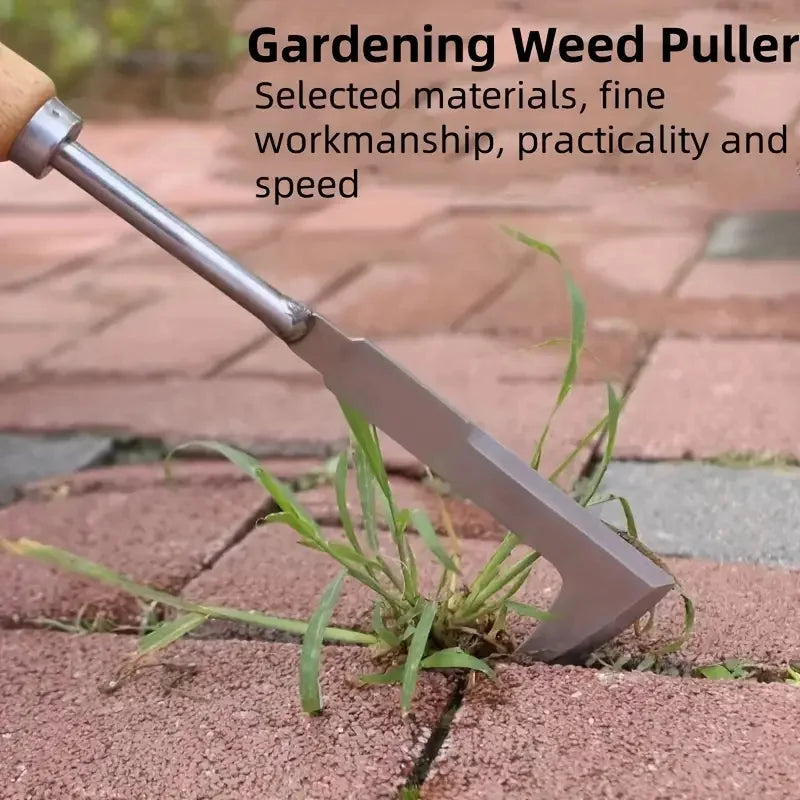 L-shaped stainless steel gap weeding tool for patios and driveways