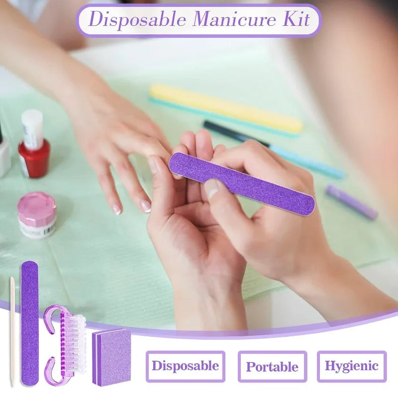 20Sets Disposable Manicure Kit 4 Piece Nail Kit for Travel,Handle Grip Brush,Mini Nail Buffer Nail File and Wood Stick for Gifts