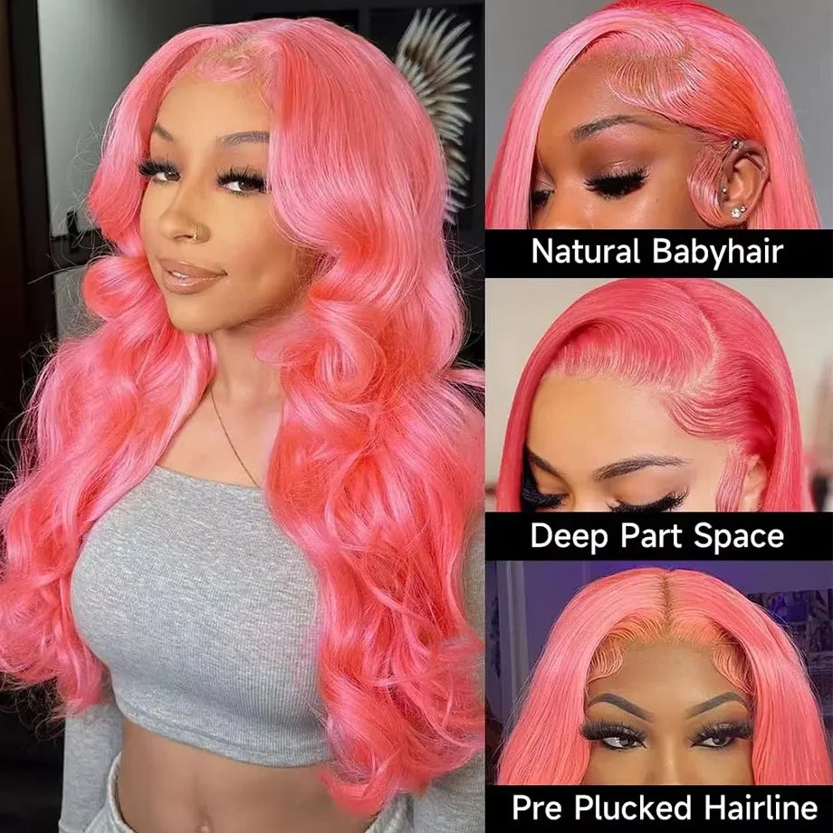 Light Pink Body Wave 13x6 HD Lace Front Human Hair Wig — Pre-Plucked