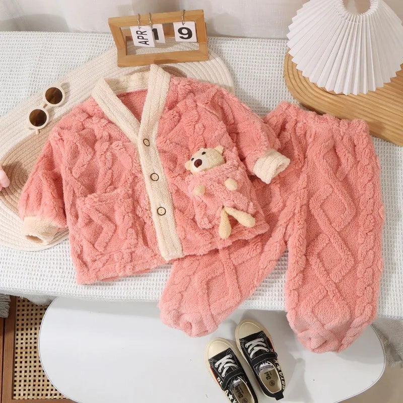 Kids Coral Fleece Pajama Set - Thick Winter Loungewear for Boys and Girls - photo 3