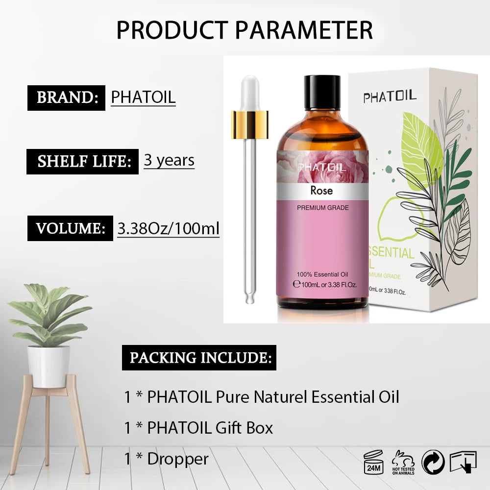 100ML Lavender Pure Natural Rose Essential Oils Humidifier Diffuser Vanilla Peppermint Cloves Tea Tree Ylang Lemon Aroma Oil