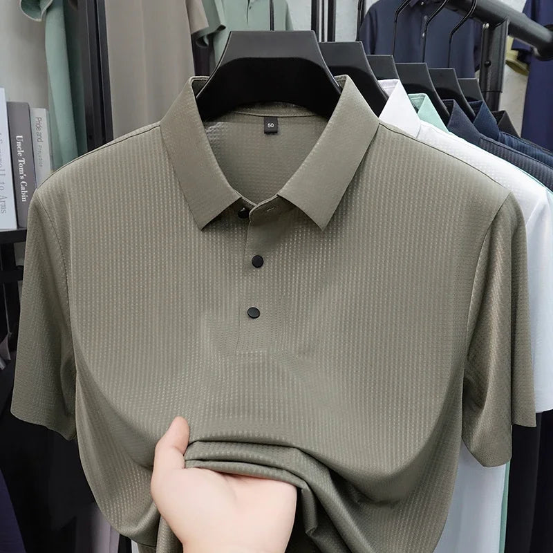 Men's Waffle-Knit Polo Shirt - Short Sleeve Button Placket, Comfort Fit