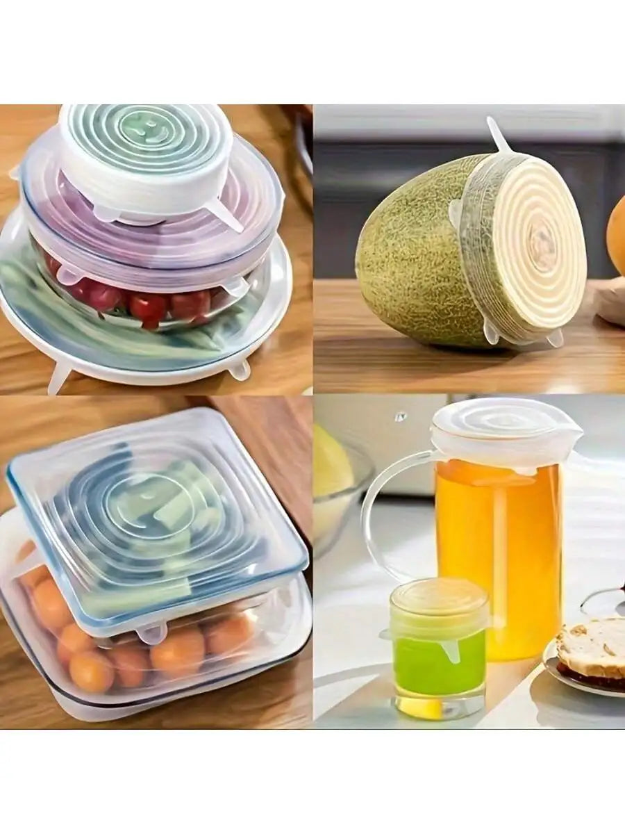 6pcs Flexible Sealing Silicone Bowl Covers,Elastic Reusable Food Storage Covers,use Dishwasher,Kitchen Organization Accessories