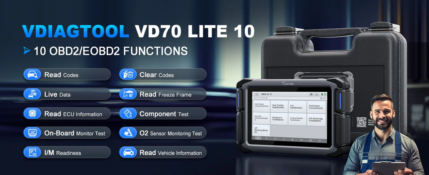 Lifetime Free Update VDIAGTOOL VD70Lite Automotive Scanner AII Systems Car Diagnostic 31 Reset FCA Bidirectional OBD2 Scanner