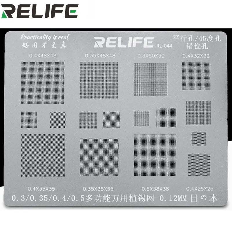 RELIFE Multi-Purpose BGA Stencil for 0.3/0.35/0.4/0.5/Parallel/45 Degree Hole Universal Solder BGA Reballing Stencil Solder Net