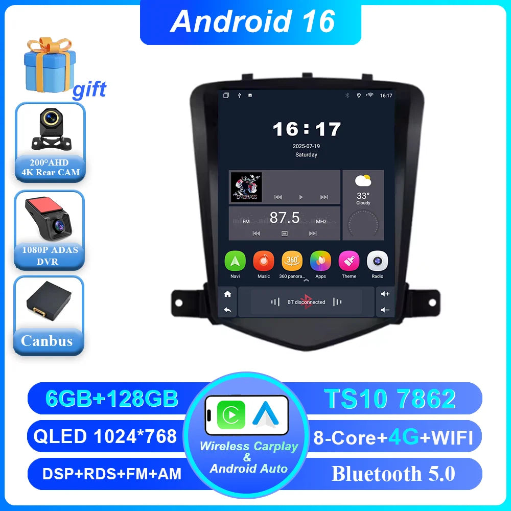 Car Stereo with Apple CarPlay & Android Auto, Compatible with Chevrolet Cruze J300