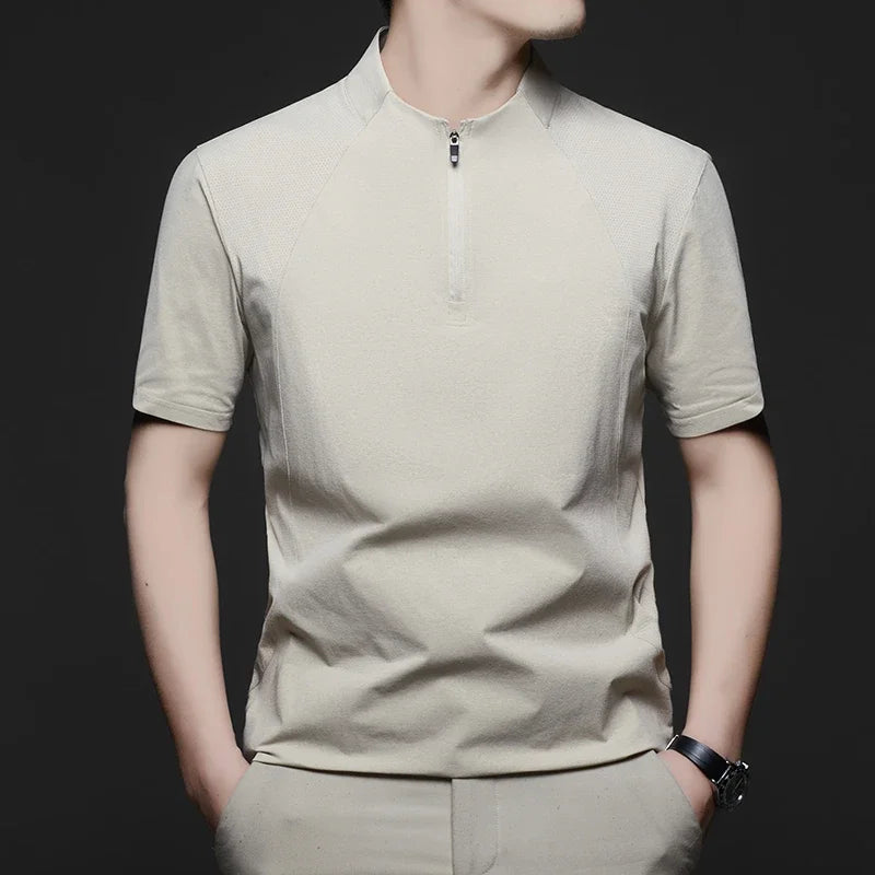 Men's Quarter-Zip Polo - Stand Collar, Simple Casual Daily Fit