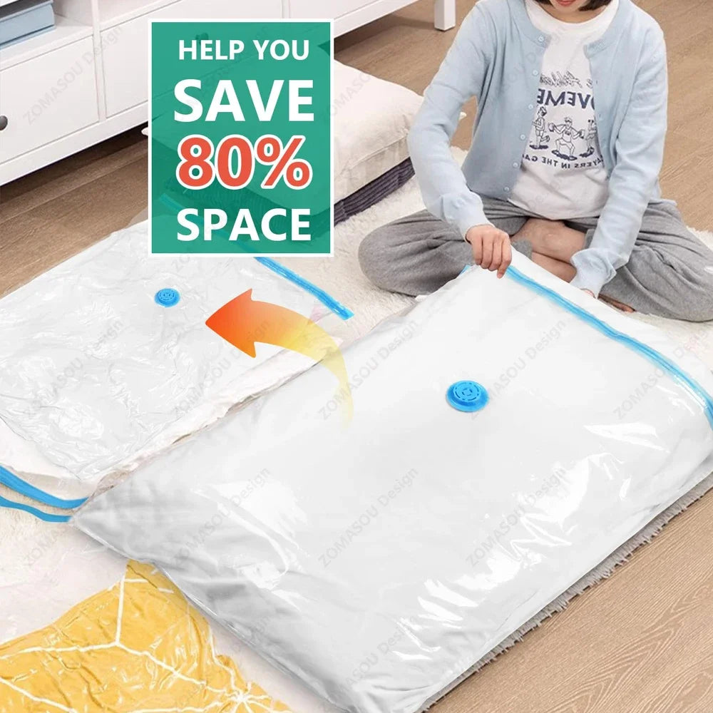1-24Pcs Reusable Vacuum Storage Bags Vacuum Seal Bag Folding Compressed Organizer Bag Space Saving Bags For Clothes Bedding