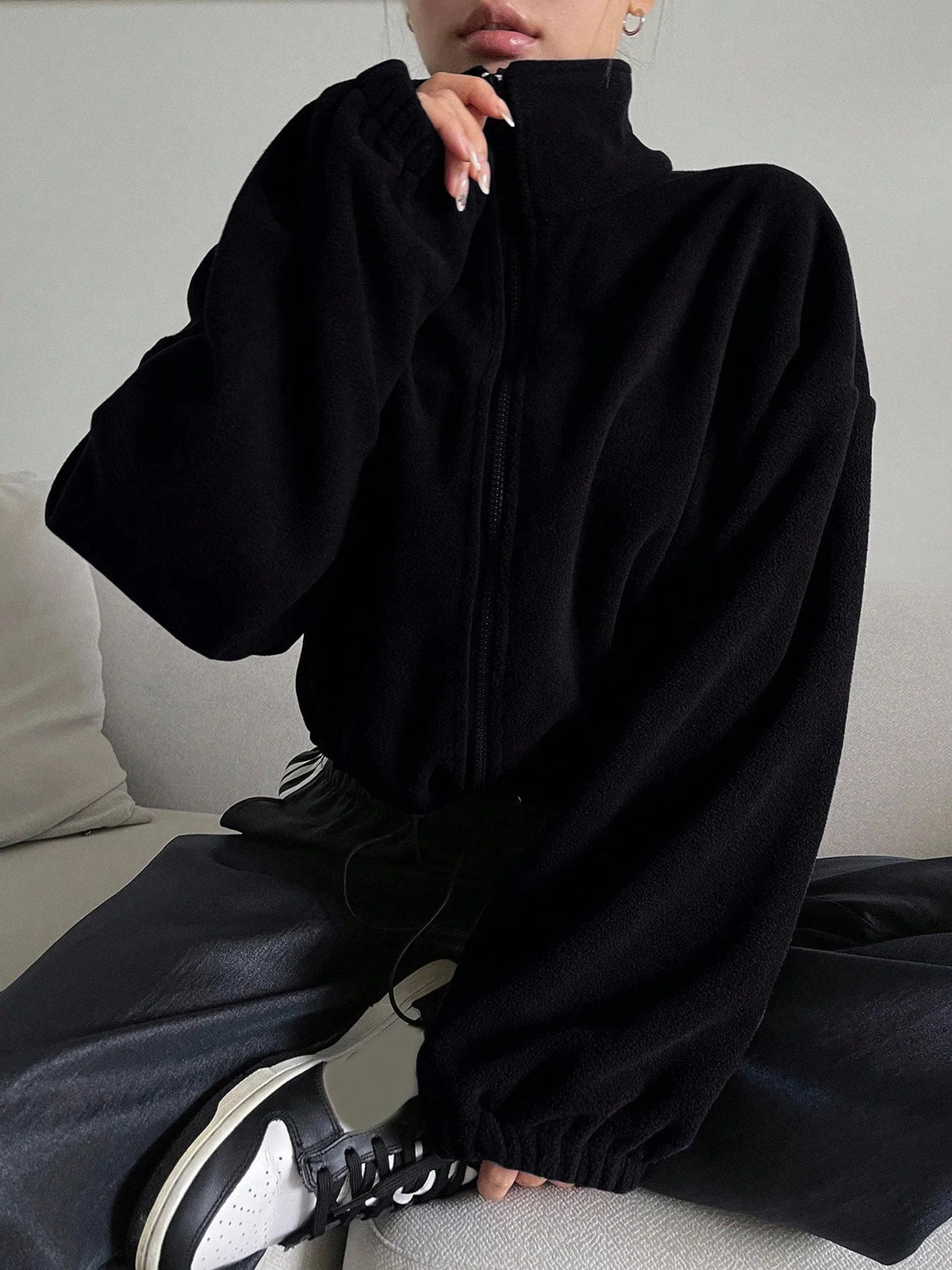 Women's Cropped Polar Fleece Jacket - Stand Collar Zip Up - photo 10