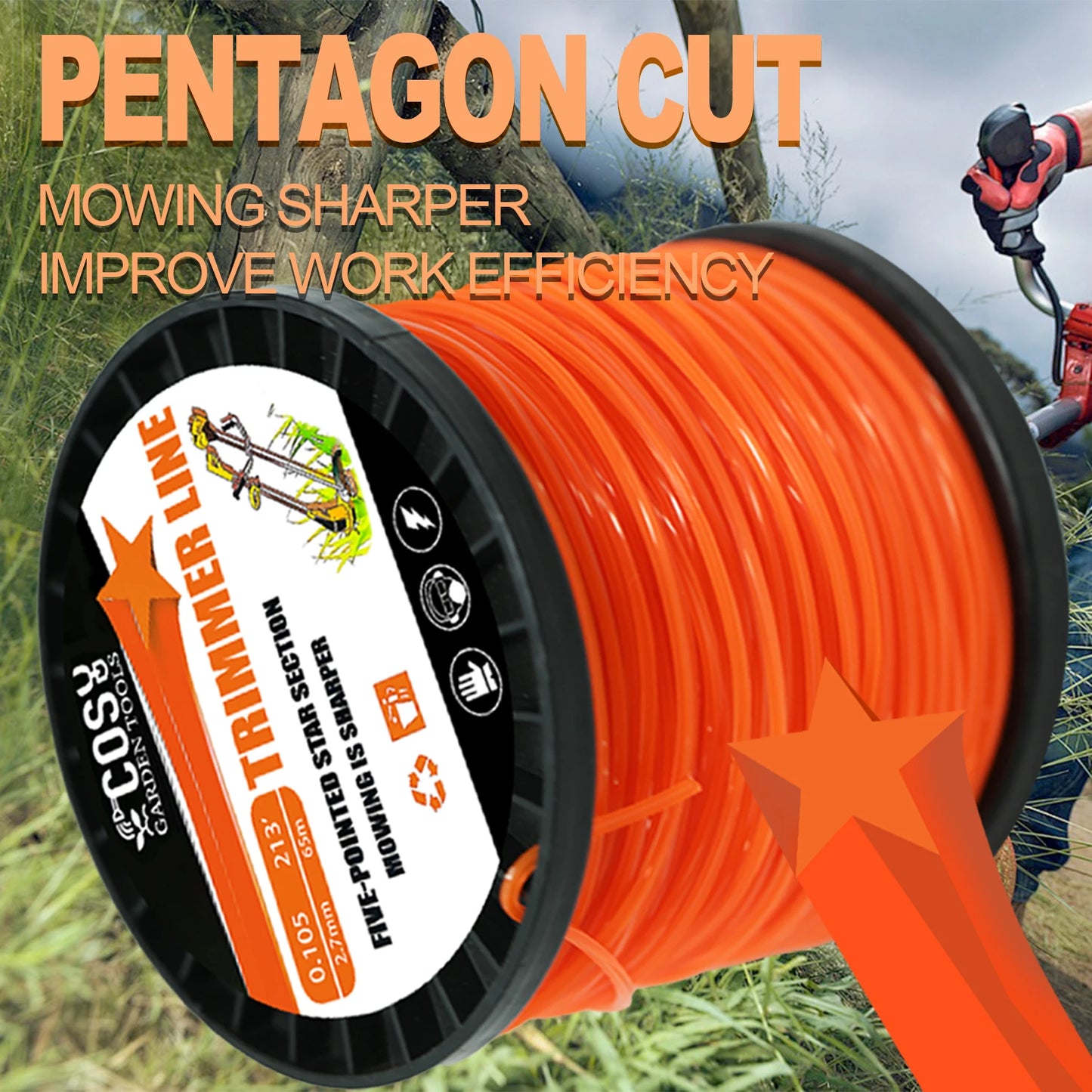 3.0mm/4.0mmBrush Cutter Sharp Rope Grass Mower Pentagram Nylon Mowing Trimmer Line Trimmer Head String Grass Trimmer Roll Line
