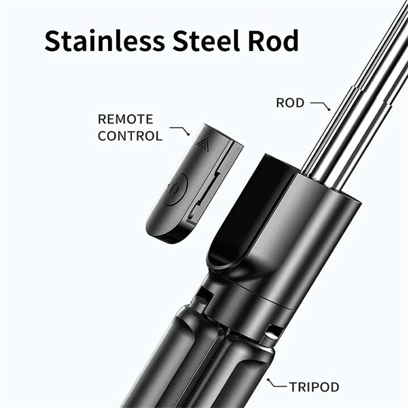 Wireless Selfie Stick with Tripod Stand and Light, Bluetooth Remote, Extendable for iPhone, Mobile Phone, TikTok Live Streaming