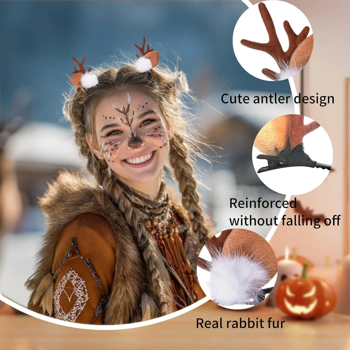 1/2Pairs Christmas Reindeer Antlers Deer Ears Headband for Women Cute Christmas Hair Clips Accessory