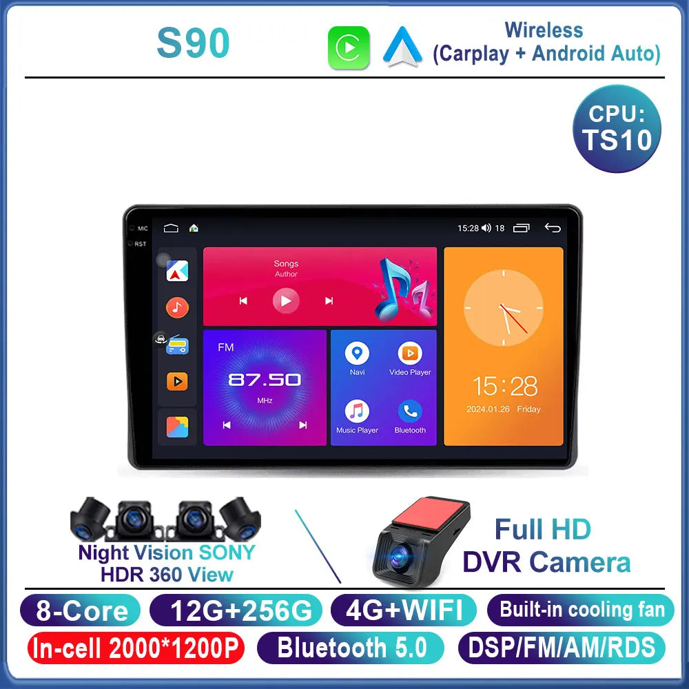 Car Stereo with Apple CarPlay & Android Auto, Compatible with Fiat Panda 169 (2003-2012)