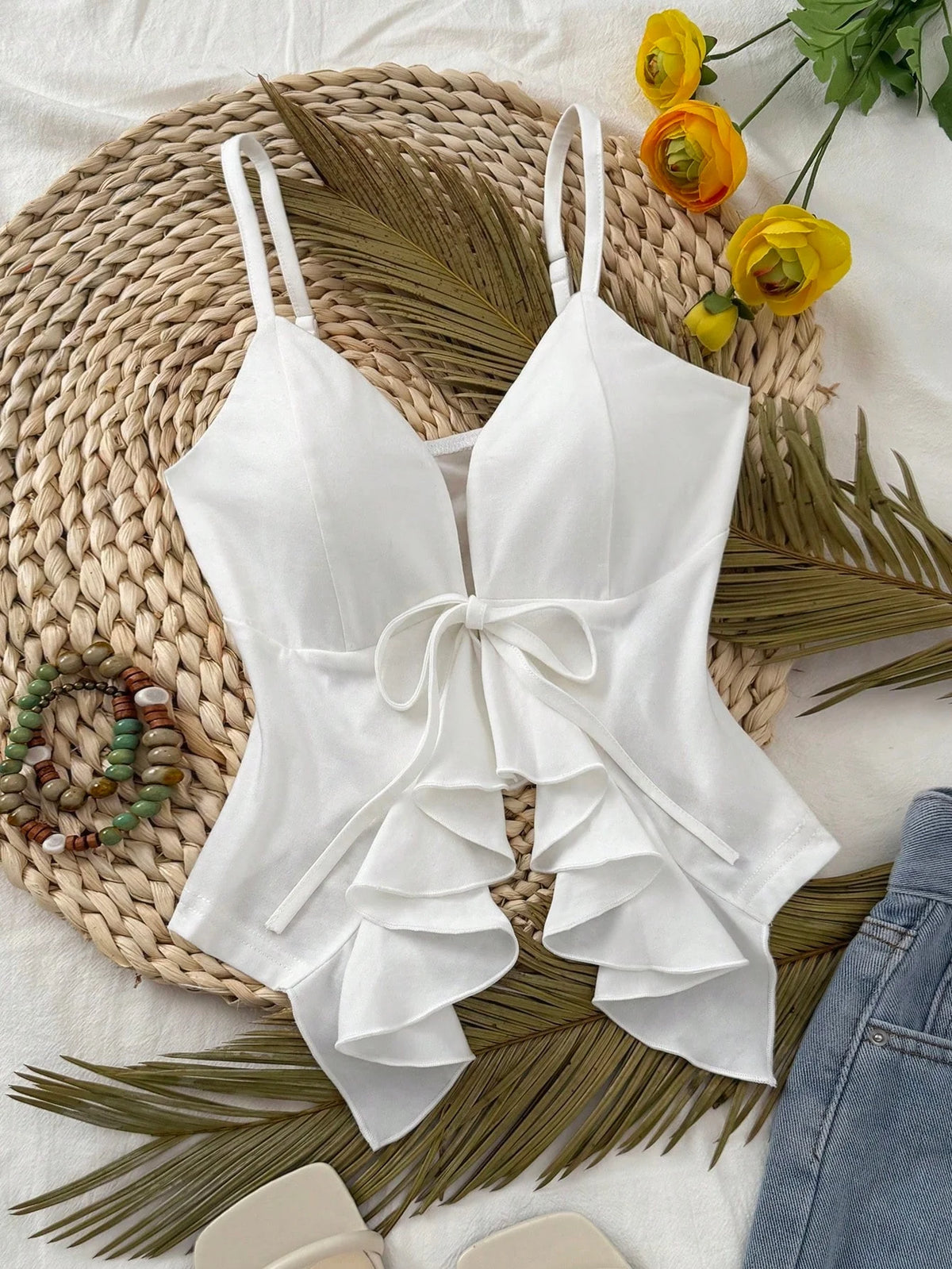 Women's ruffle hem deep V crop camisole — view 10 of 14