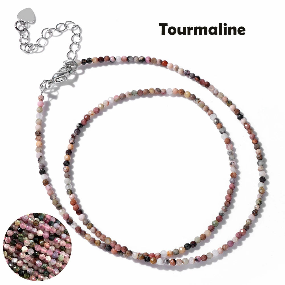 Mini Gem Stone Beaded Necklace 2mm Faceted Natural Agat Quartz Female Fashion Party Choker for Women Girl Jewelry Gift Wholesale