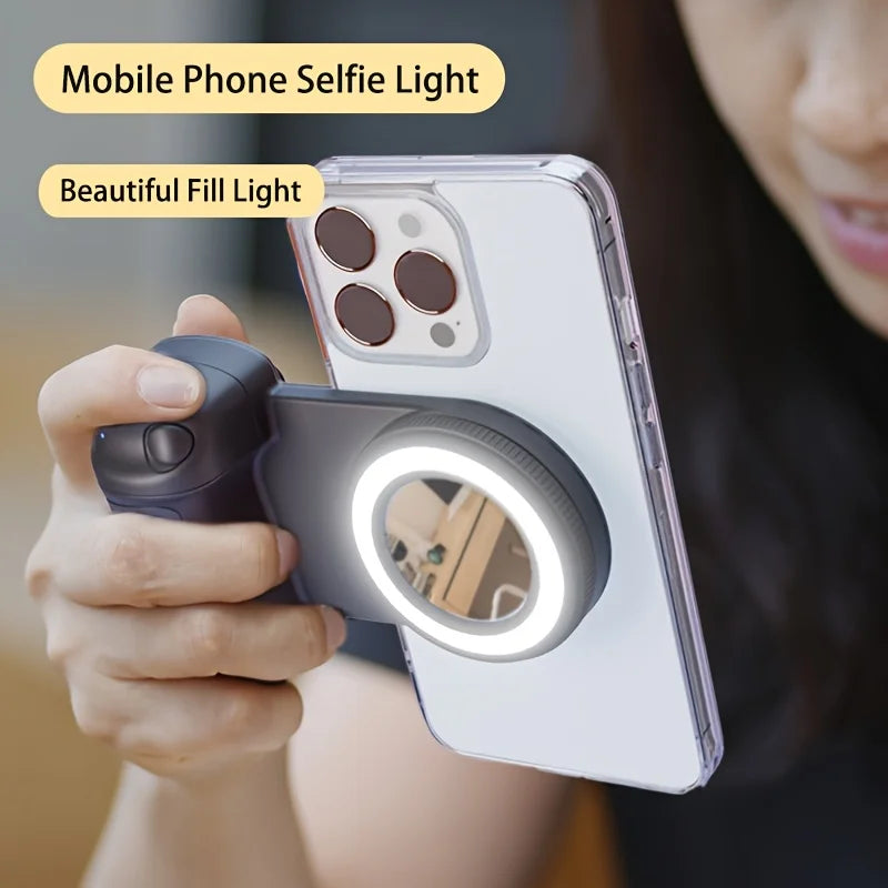 MagSafe Phone Camera Shutter Grip for iPhone 16 Android Bluetooth Selfie Stabilizer With Fill Light for Smartphone Photography
