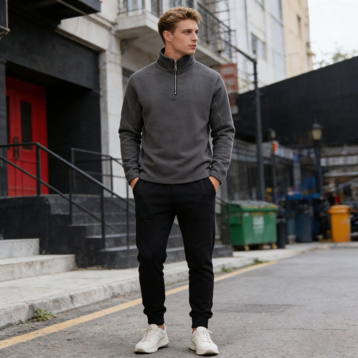 Men's Fleece Zip-Neck Pullover - Thick Stand Collar Sweatshirt - photo 4