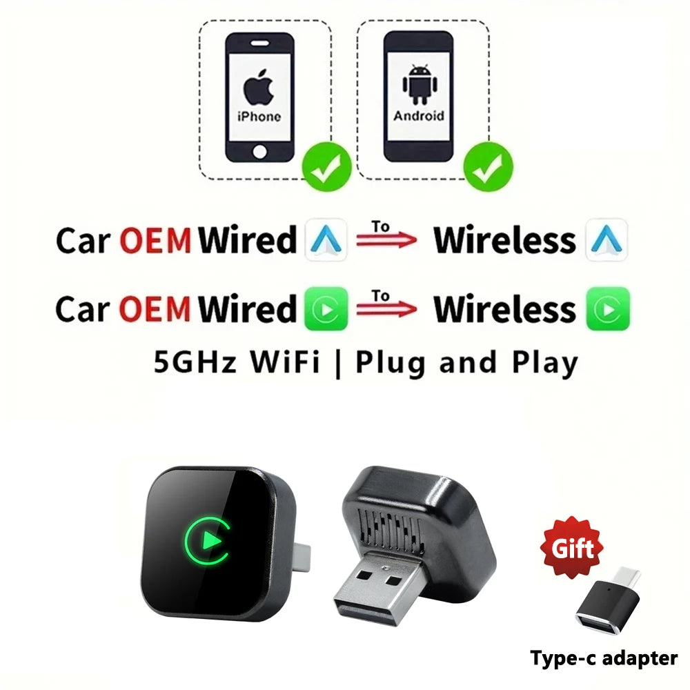 EKIY Wireless CarPlay Dongle Wireless Android Auto Adapter 2in1 Car Intelligent Systems AI Smart Box For Car With Wired CarPlay