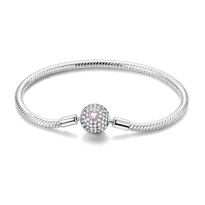 925 Sterling Silver Heart Charm Bracelet for Women - DIY Beads