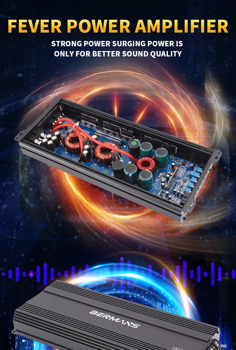 Car Max 1500W single-channel car audio amplifier, low distortion, smooth sound quality, Class D high-power car power amplifier,