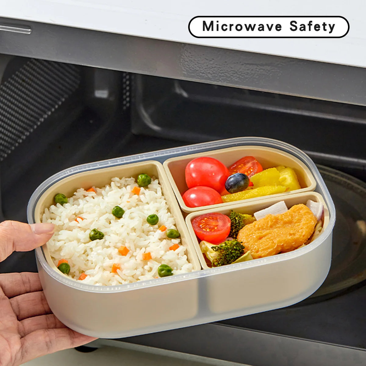 WORTHBUY 3 Grids Microwave Plastic Lunch Box Portable Detachable Fruit Bento Box Stackable Food Container For School Office