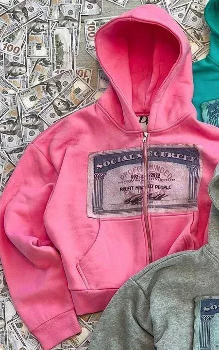 Y2K Printed Zip-Up Hoodie, Unisex Streetwear