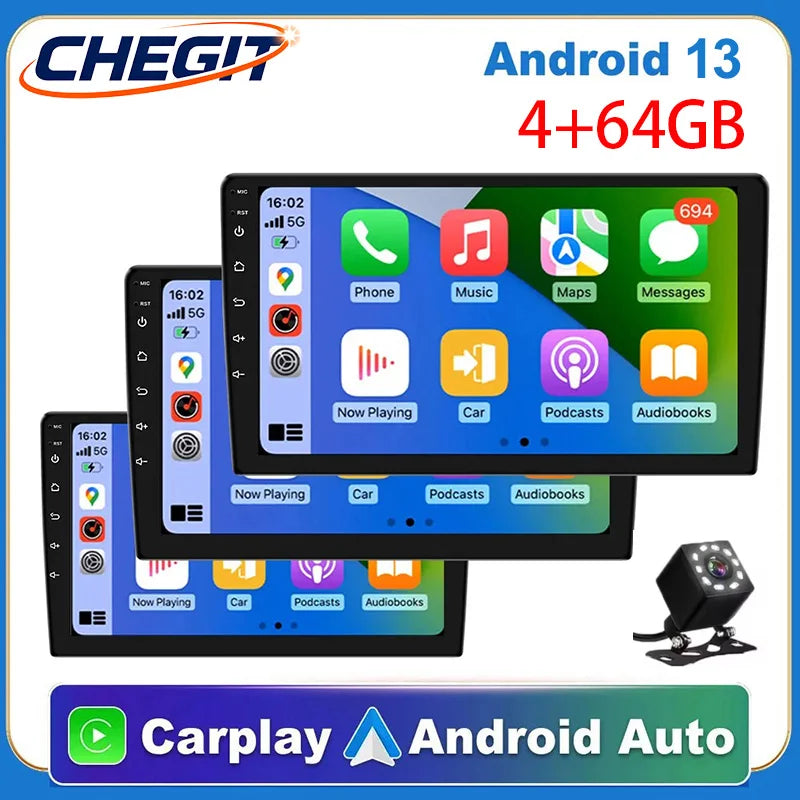 Universal 2-DIN Android 13 Car Stereo (7"/9"/10", 64GB) — CarPlay, GPS, Bluetooth, WiFi