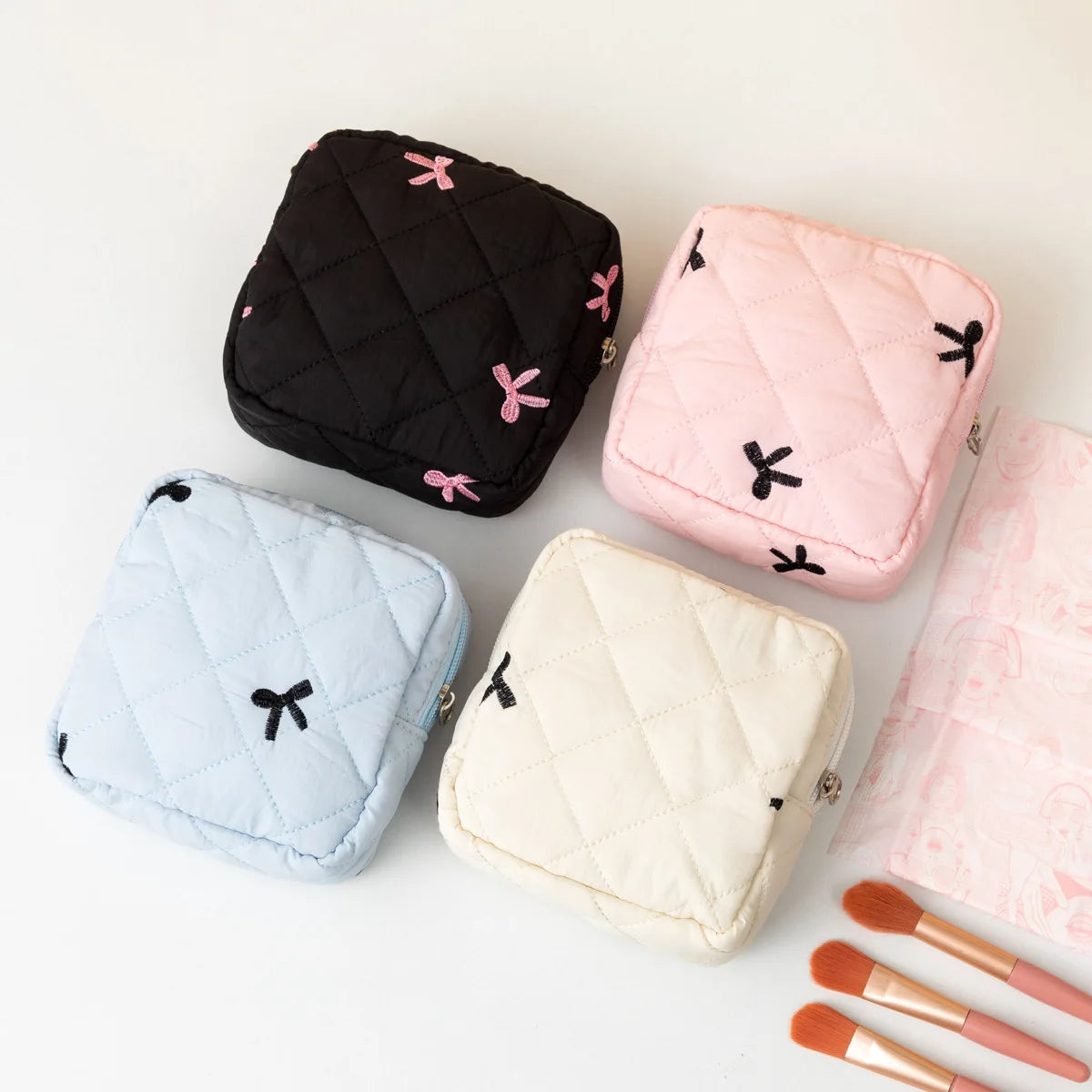 Cute Large Capacity Sanitary Napkin Storage Bags Cartoon Bow Portable Girls Physiological Period Tampon Organiser Bag Pouch