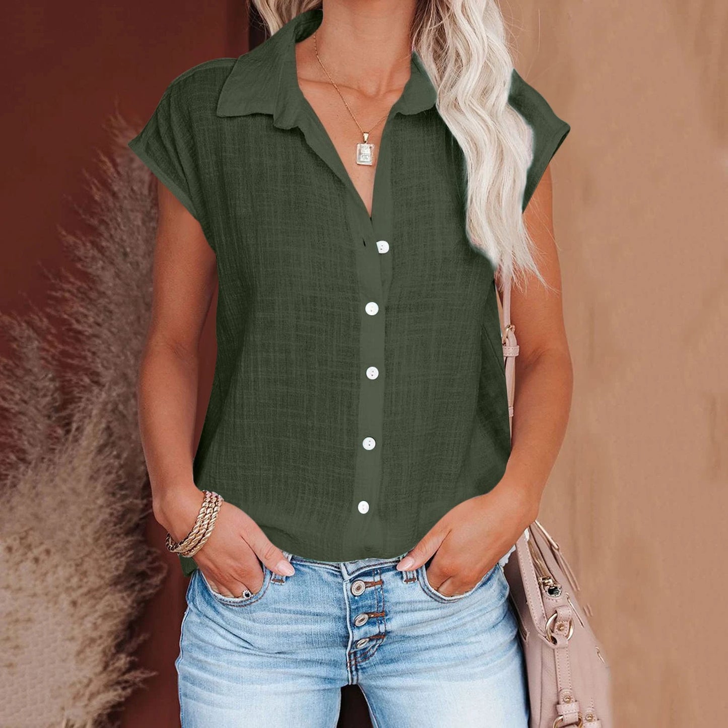 Women's Cotton-Linen Shirt — Casual Loose Short-Sleeve Summer Top
