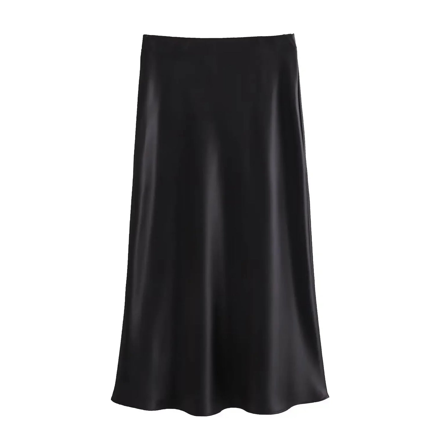 High-Waist Satin Midi Skirt – Elegant Office A-Line Skirt