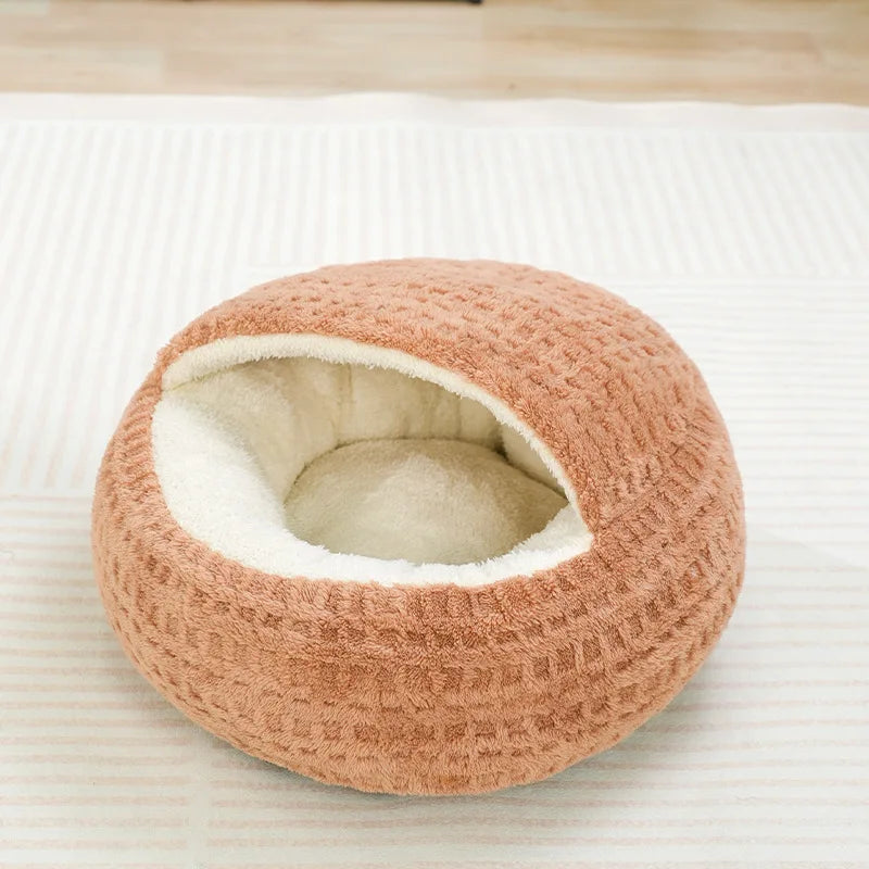 Cat Bed Mat for Autumn and Winter Thickened Warmth Semi-Enclosed House Security Shell-Shaped Cats Nest Pet Sleeping Accessories