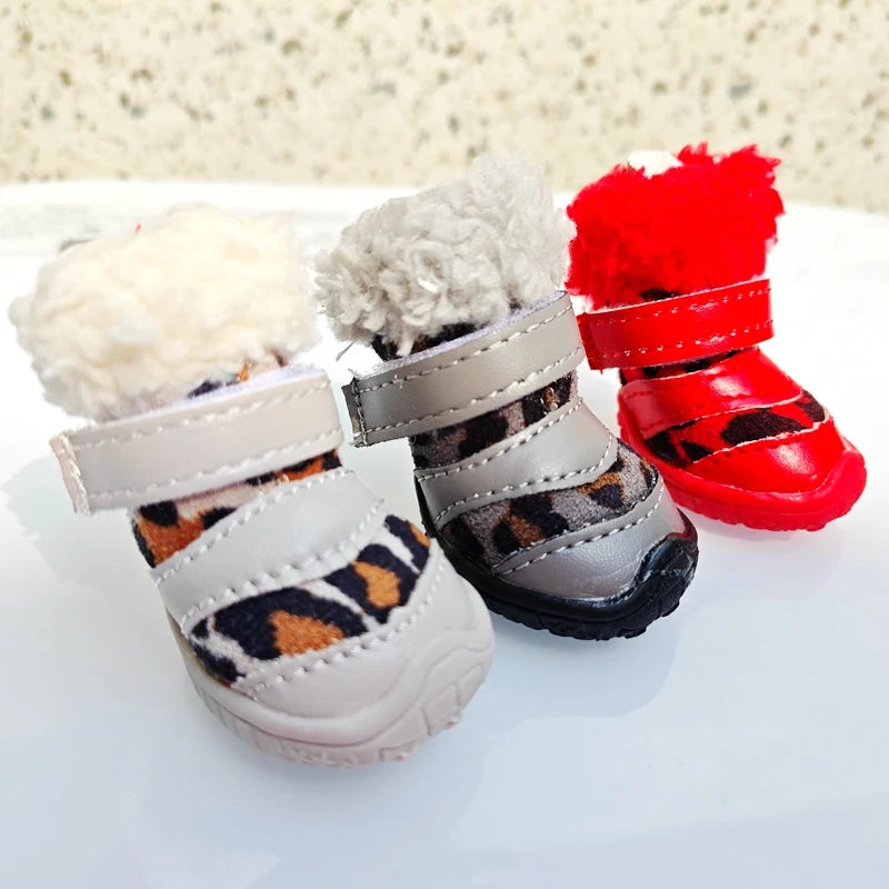 Leopard Print Dog Boots Set of 4 - Warm Winter Shoes for Small Breeds - photo 2