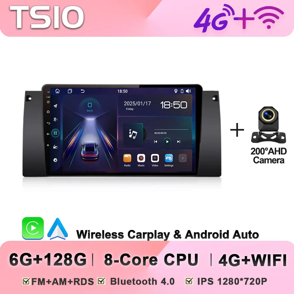 Android Car Stereo for BMW 5 Series E39 & X5 E53 (1995–2003) — Wireless CarPlay, Android Auto, 5G WiFi
