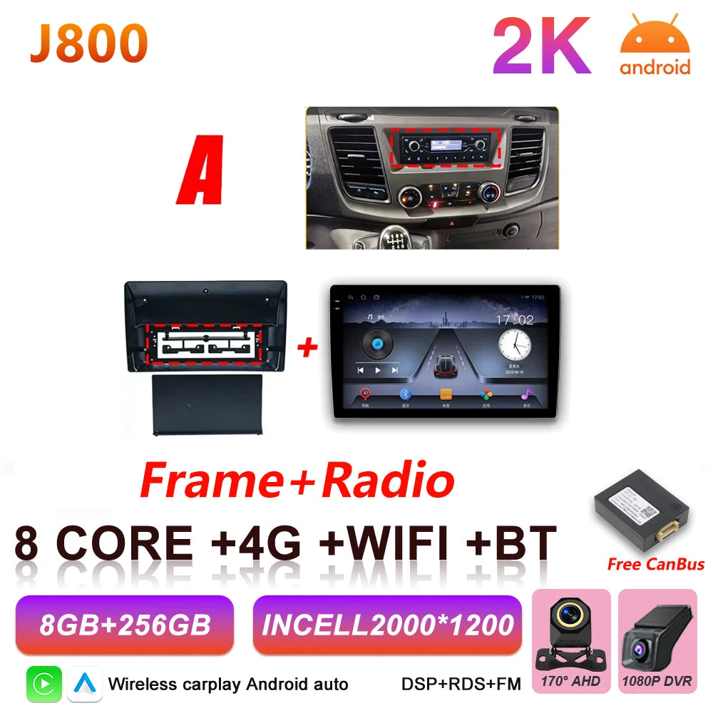 Android 16 Auto Car Radio For Ford Transit Custom 350 Transit V363 Wireless Carplay Multimedia Player GPS Navigation DSP 5G Wifi