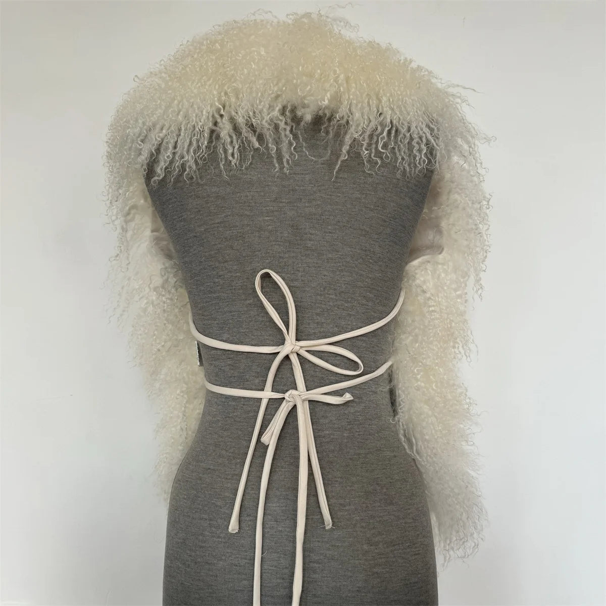 Fluffy Luxury  Real Mongolian Fur Halter Vests Women Solid Deep V-Neck Backless Bandage Sleeveless Jackets Top Outerwear Coat
