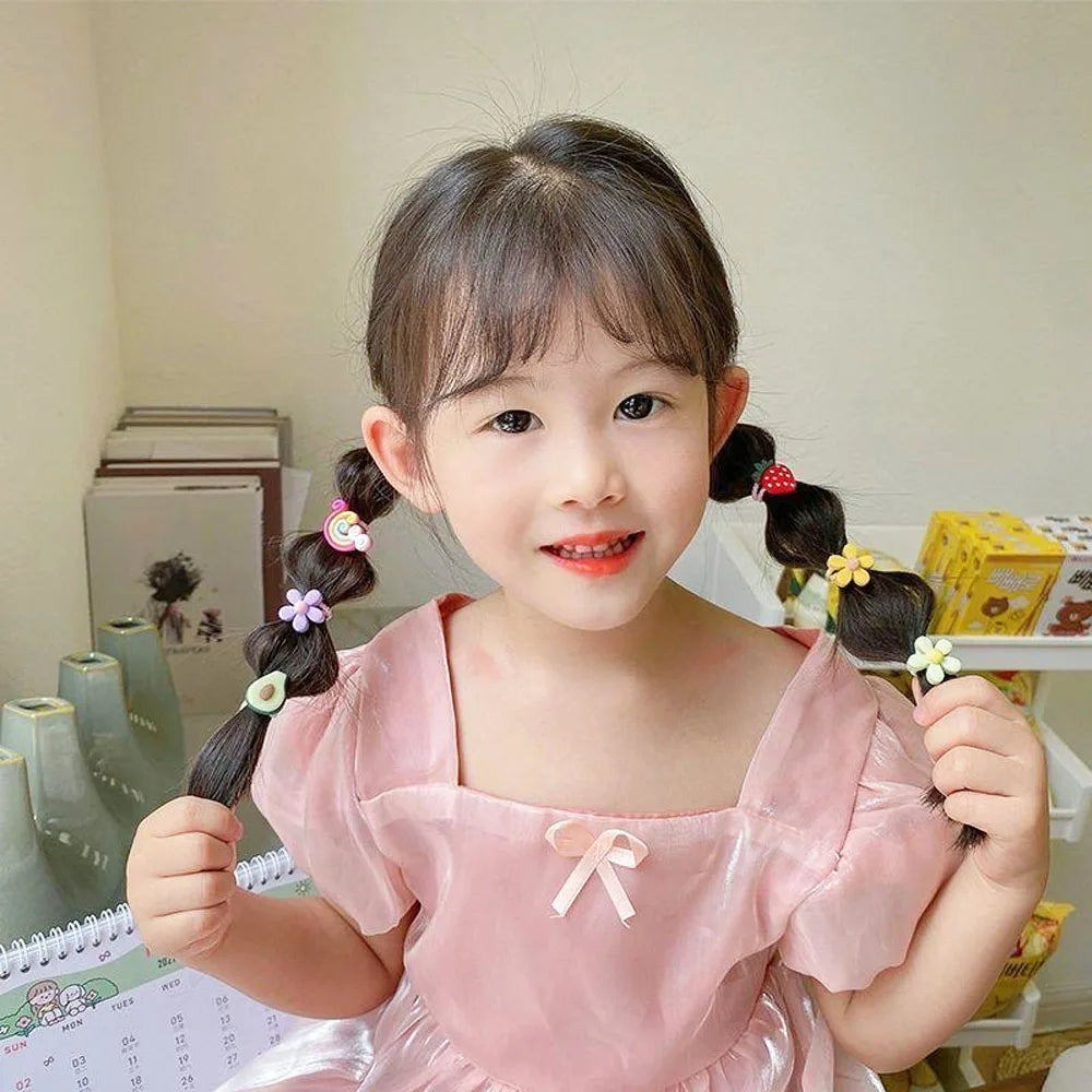 Cute Thumb Hair Ties For Girls,high Elasticity,cartoon Animal Flowers And Fruit Decorative Hair Band,sweet Girl Hair Rope