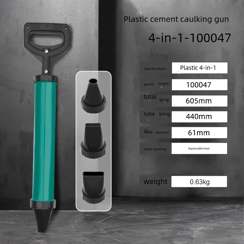 Stainless Steel Cement Caulking Gun with Round and Flat Nozzles