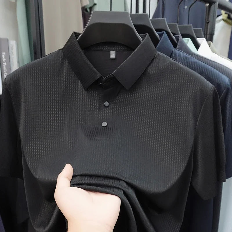 Men's Waffle-Knit Polo Shirt - Short Sleeve Button Placket, Comfort Fit