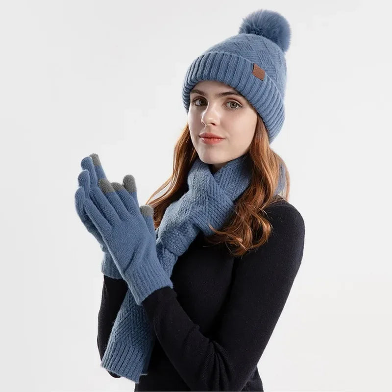 Women's Pom Pom Beanie, Scarf & Touchscreen Gloves - 3 Piece Set - photo 7