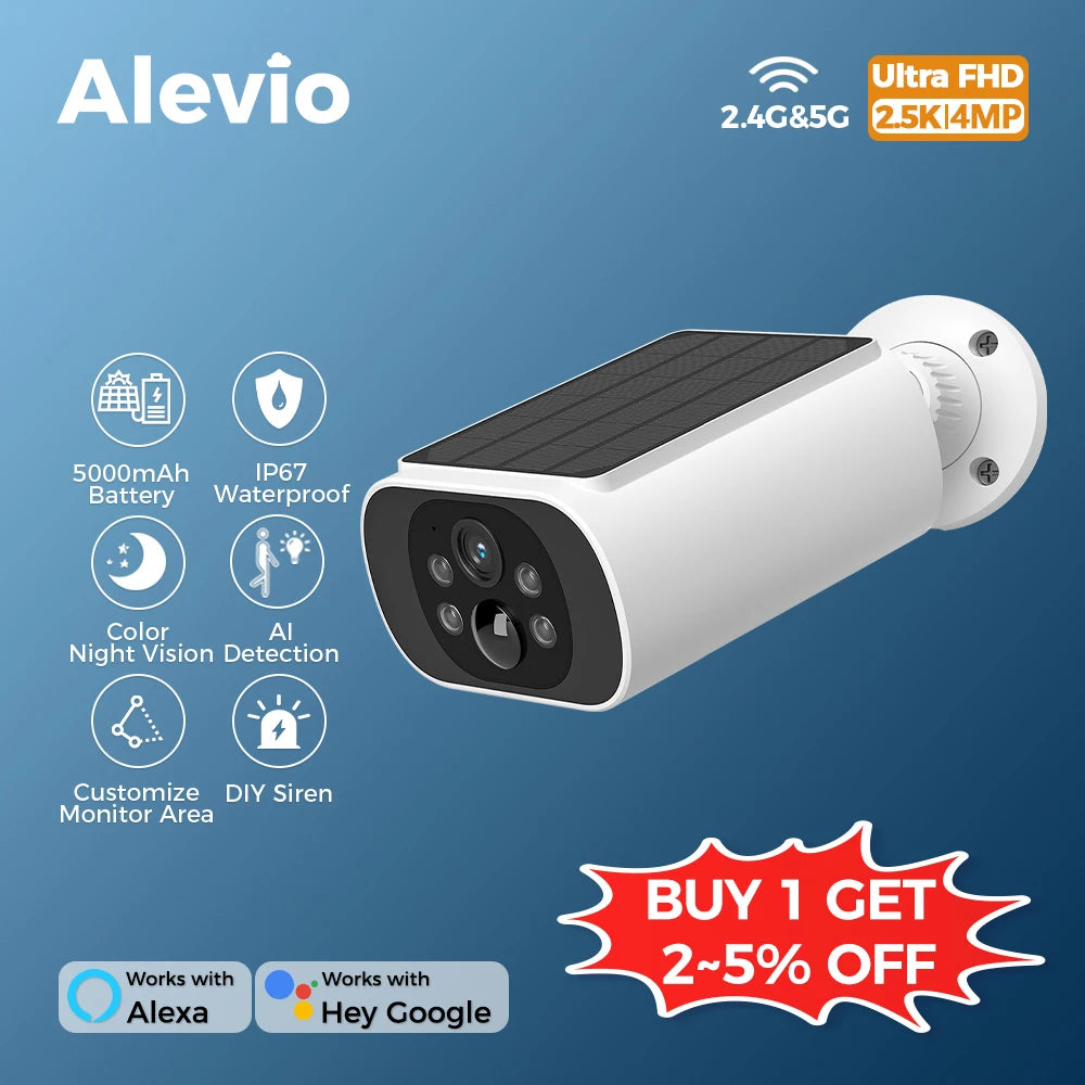 ALEVIO 2.5K Solar Security Camera — Wireless Colour Night Vision