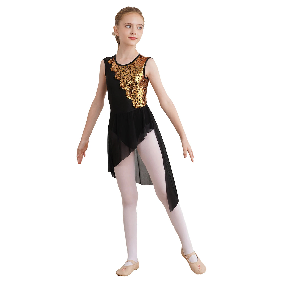 Girls sequin irregular-hem lyrical tutu dress