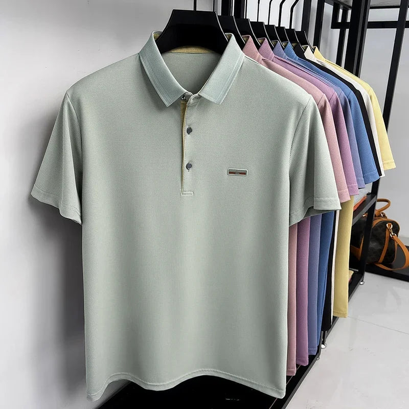 Men's Honeycomb Jacquard Polo - Breathable Mesh, Metal Buttons