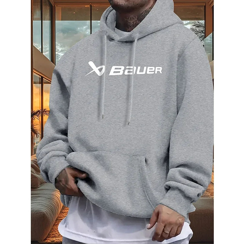 Men's Fleece Lined Hoodie - Black Pullover with White Lettering Print