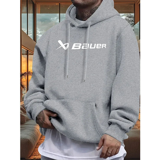 Men's Fleece Lined Hoodie - Black Pullover with White Lettering Print