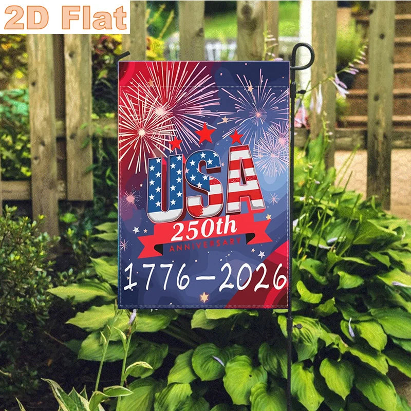 2D Flat 1pc USA 250th Cross Garden Flag, 12x18 Inch Double Sided Patriotic 4th of July Memorial Day Yard Decor